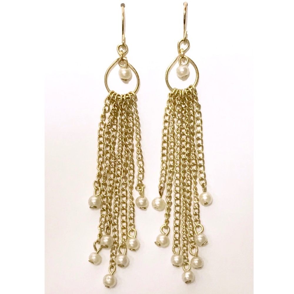 Indeed Gold & Pearl Dangle Earrings NWOT